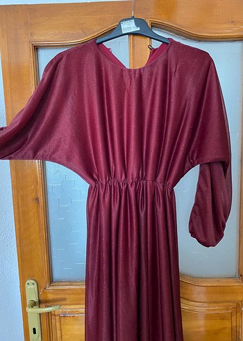 Bordo V Yakalı Uzun Kollu Salaş Elbise - Görsel 4