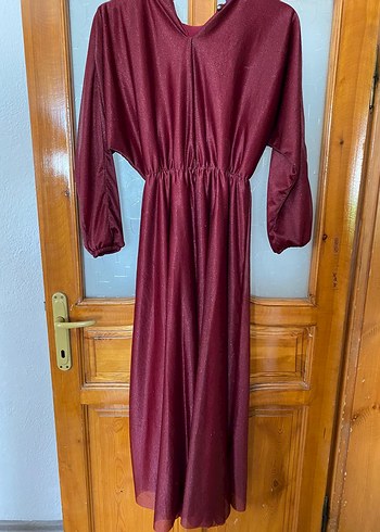 Bordo V Yakalı Uzun Kollu Salaş Elbise - Görsel 2