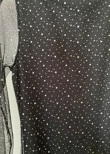 Uzun Kollu Puantiyeli Siyah Elbise - Görsel 3