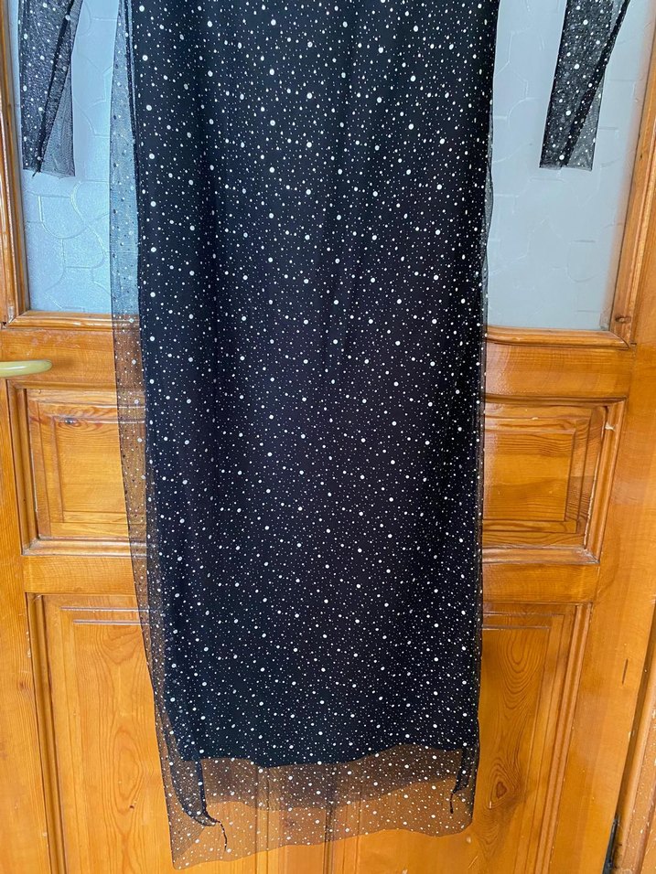 Uzun Kollu Puantiyeli Siyah Elbise - Görsel 2