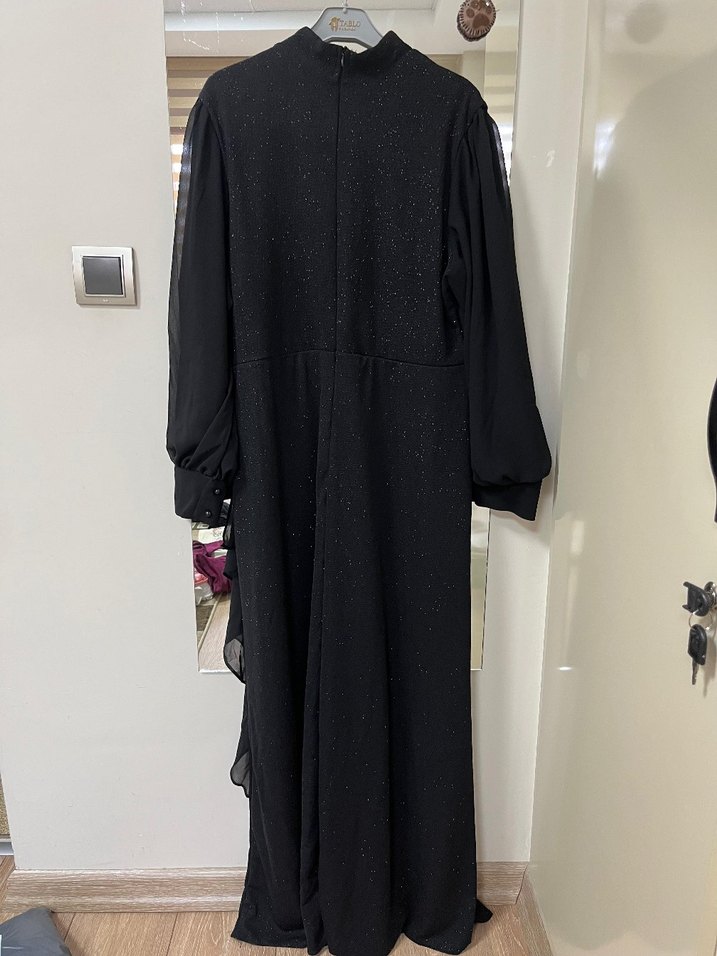 Siyah Drapeli Uzun Abiye Elbise - Görsel 2