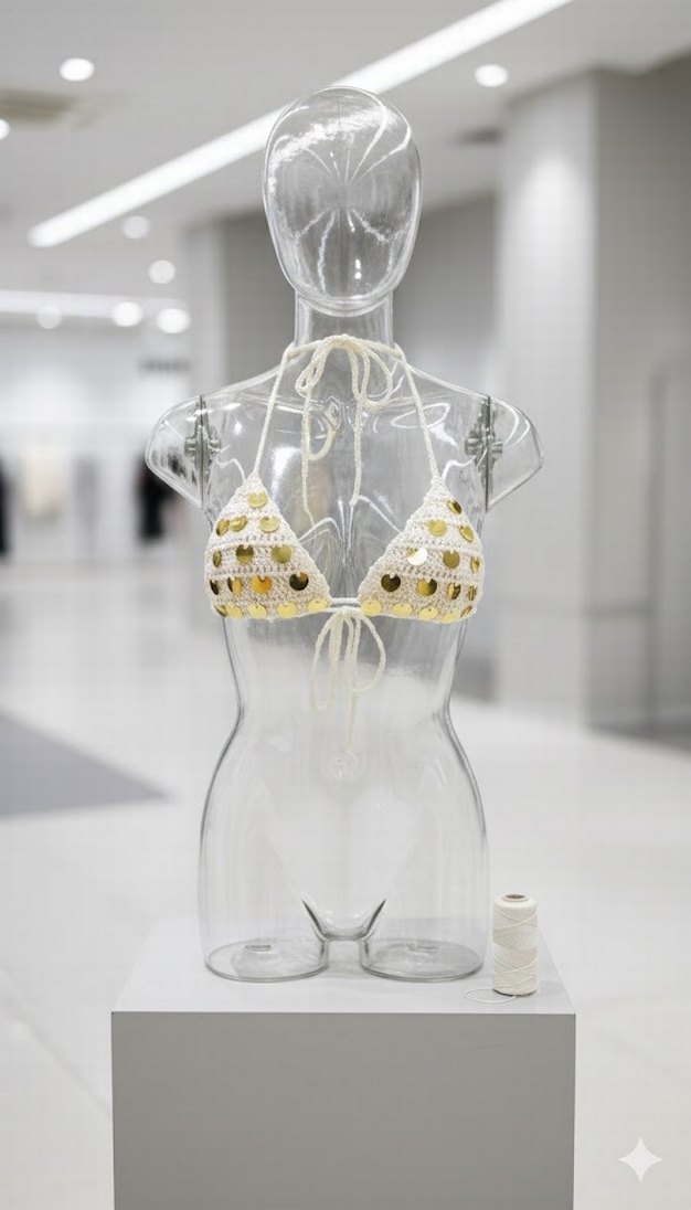 Altın İşlemeli Bohem Mini Bikini Üstü - Görsel 2