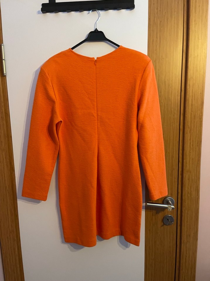 Turuncu, Uzun Kollu, Triko Midi Elbise - Görsel 3