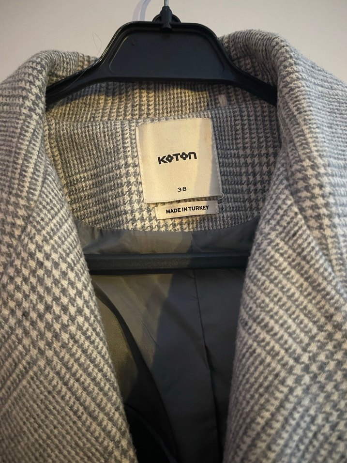 Astarlı Ekoseli Koton Kaşe Kaban - Görsel 2