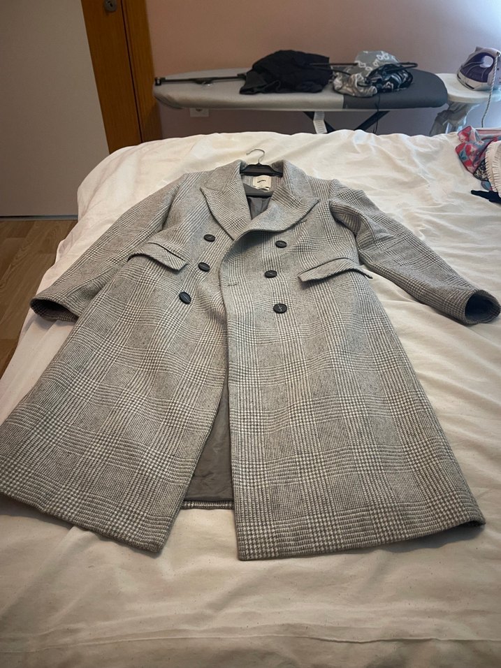 Astarlı Ekoseli Koton Kaşe Kaban - Görsel 5