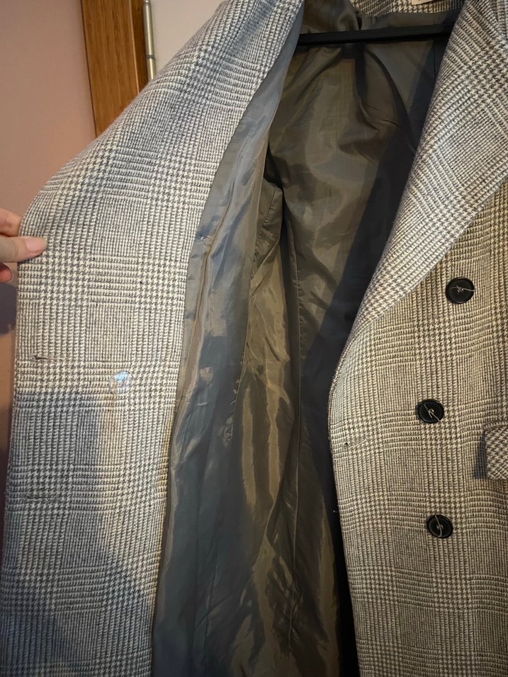 Astarlı Ekoseli Koton Kaşe Kaban - Görsel 3