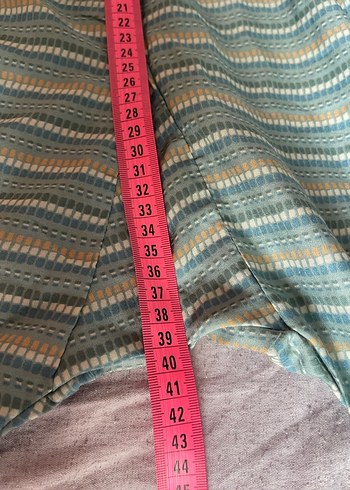 Yeşil Gri Çizgili Bol Kesim Keten Pantolon - Görsel 2