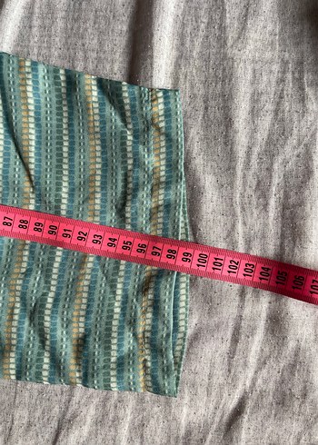 Yeşil Gri Çizgili Bol Kesim Keten Pantolon - Görsel 4