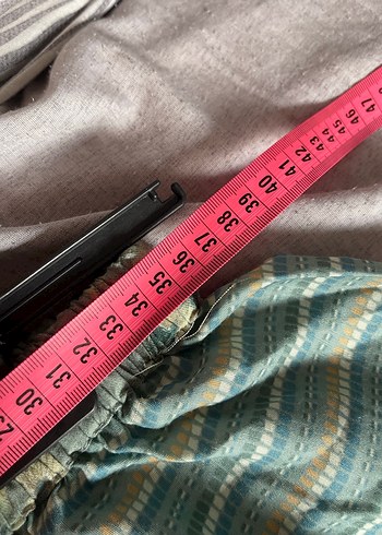 Yeşil Gri Çizgili Bol Kesim Keten Pantolon - Görsel 3