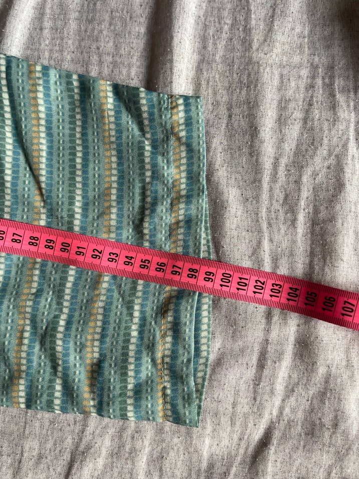 Yeşil Gri Çizgili Bol Kesim Keten Pantolon - Görsel 4