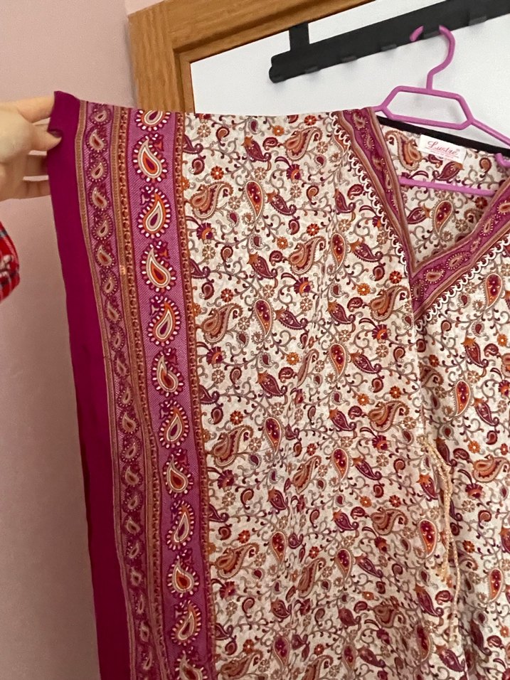 Bordo V Yaka Salaş Uzun Kadın Elbise - Görsel 2