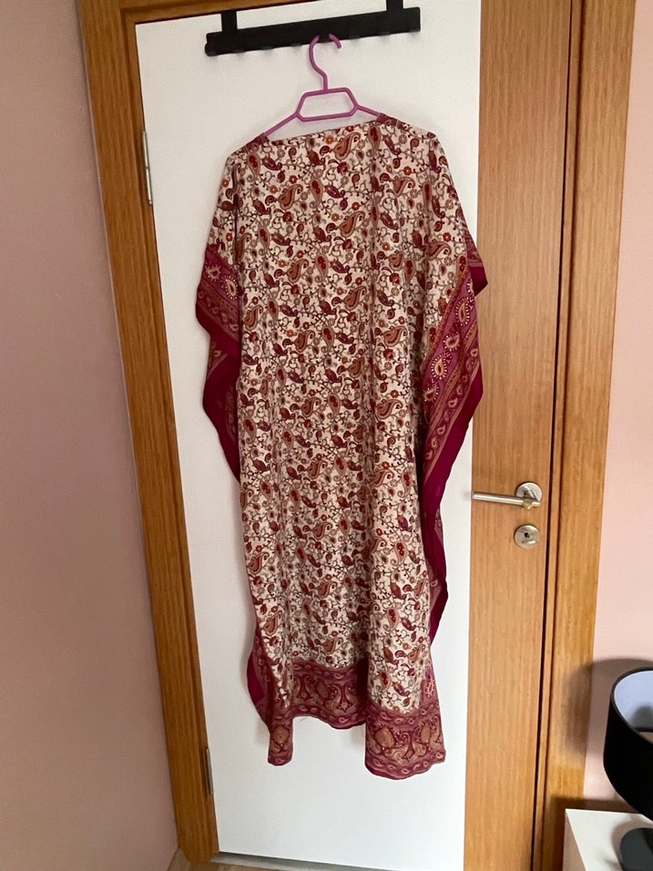 Bordo V Yaka Salaş Uzun Kadın Elbise - Görsel 5