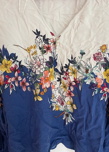 Çiçek Desenli, V Yaka, Uzun Kollu Bohem Bluz - Görsel 2