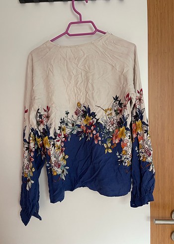 Çiçek Desenli, V Yaka, Uzun Kollu Bohem Bluz - Görsel 3