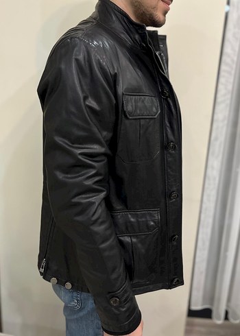 Deri Siyah Erkek Biker Ceket Kemerli - GIOVANE GENTILE - Görsel 2