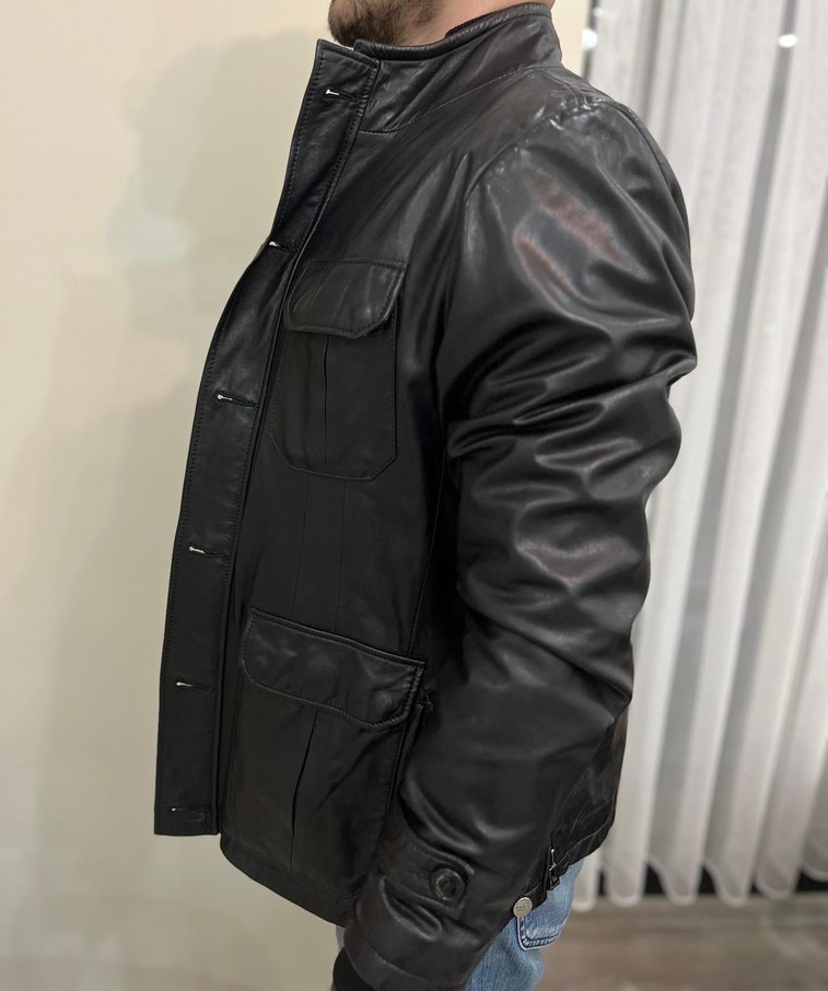 Deri Siyah Erkek Biker Ceket Kemerli - GIOVANE GENTILE - Görsel 4