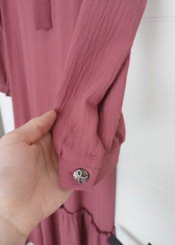 Gül Kurusu Uzun Kollu Ayrobin Kumaş Özel Dikim Fırfırlı Elbise - Görsel 3