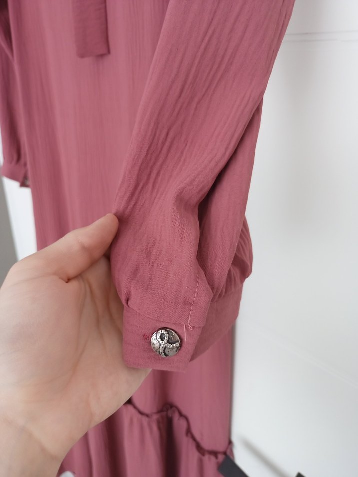 Gül Kurusu Uzun Kollu Ayrobin Kumaş Özel Dikim Fırfırlı Elbise - Görsel 3