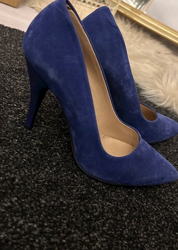 Klasik Lacivert Süet Stiletto Topuklu Ayakkabı - Görsel 2