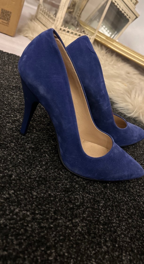 Klasik Lacivert Süet Stiletto Topuklu Ayakkabı - Görsel 2