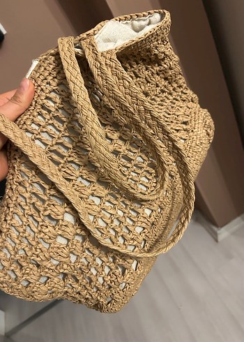 Bej Örgü Dantel Detaylı Bohem Kadın Çanta - Görsel 2