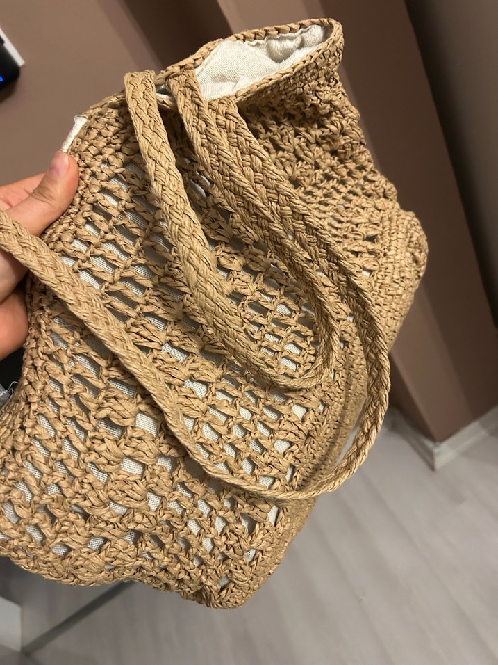 Bej Örgü Dantel Detaylı Bohem Kadın Çanta - Görsel 2