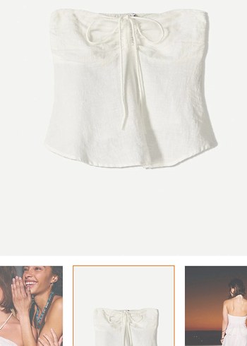 Beyaz Drapeli Straplez Mini Büstiyer - Görsel 2