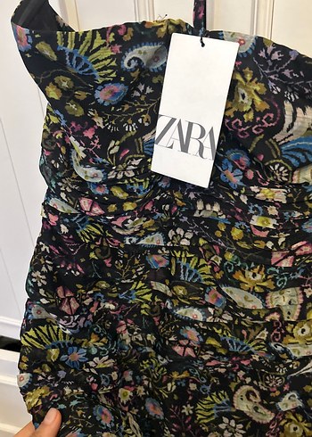 Çok Renkli Straplez Midi Elbise - Görsel 2