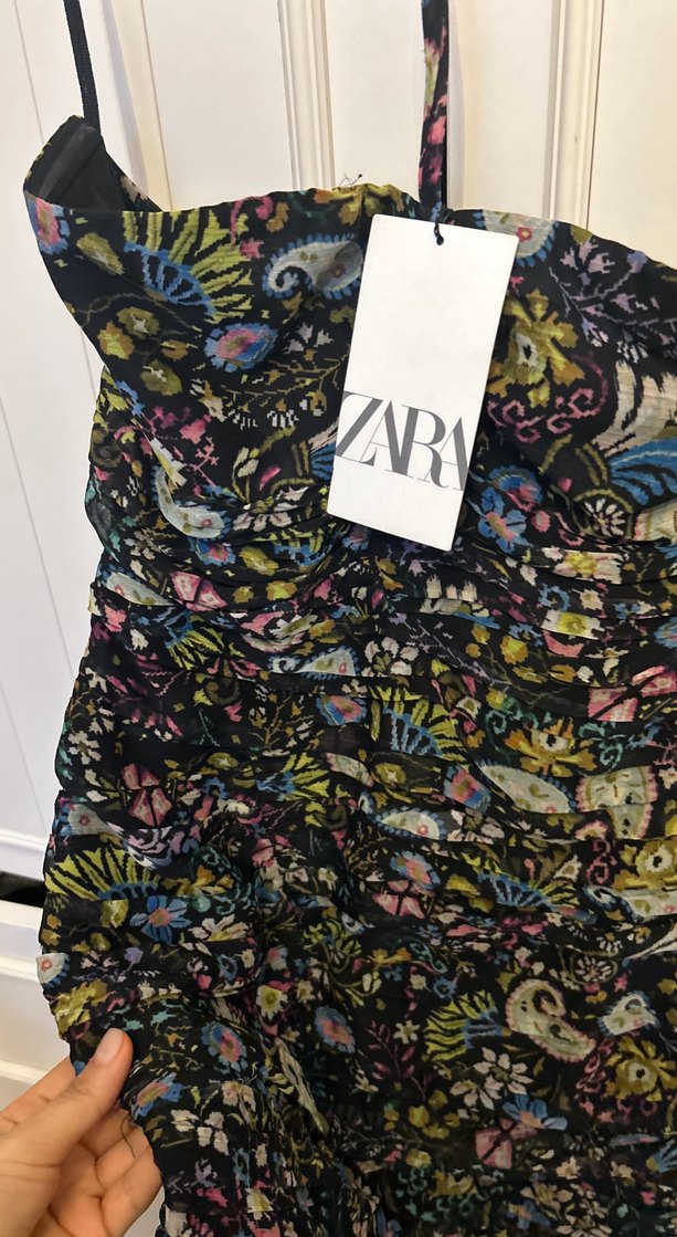 Çok Renkli Straplez Midi Elbise - Görsel 2