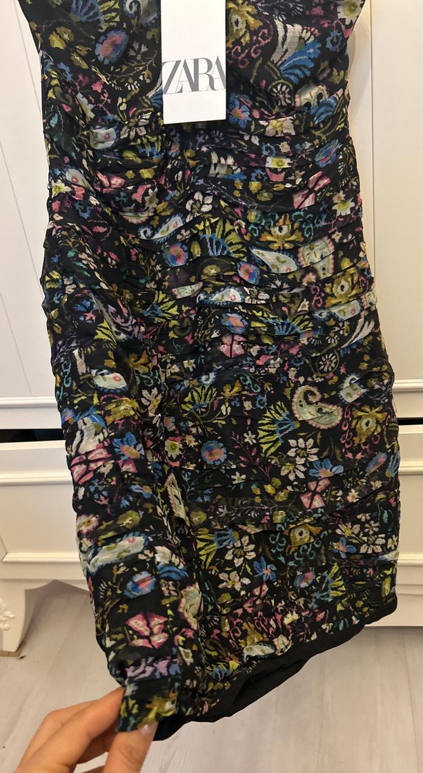 Çok Renkli Straplez Midi Elbise - Görsel 3