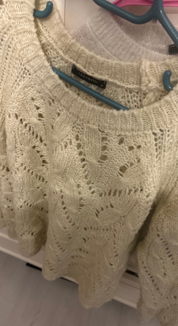 Örgü Bohem Kadın Kazak Beyaz - Görsel 2