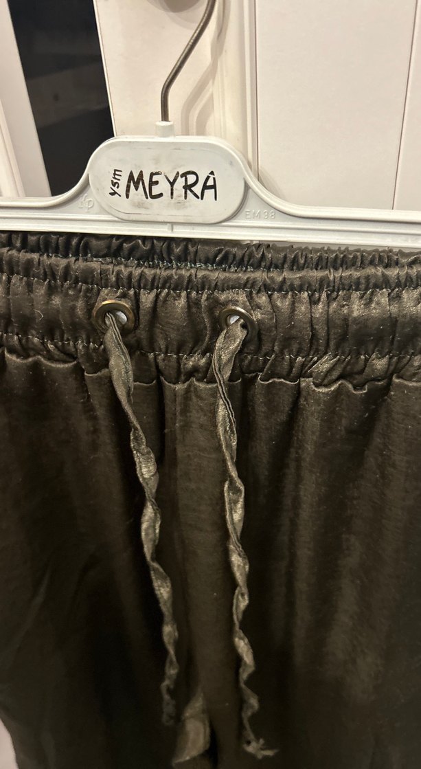 Kadın yeşili Kemerli Keten Pantolon - Görsel 3