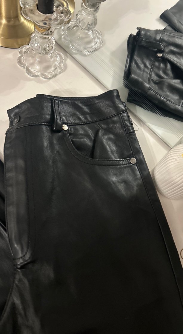 Deri Siyah Kadın Midi Pantolon - Görsel 2