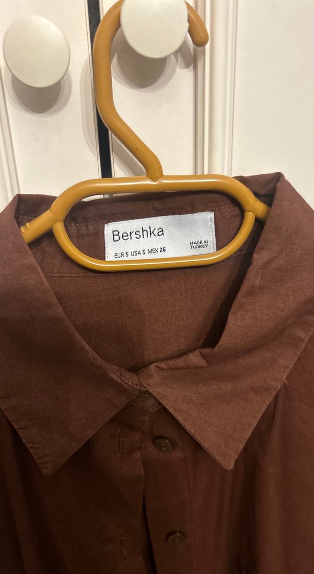 Düğmeli Kahverengi Keten Gömlek - Görsel 4