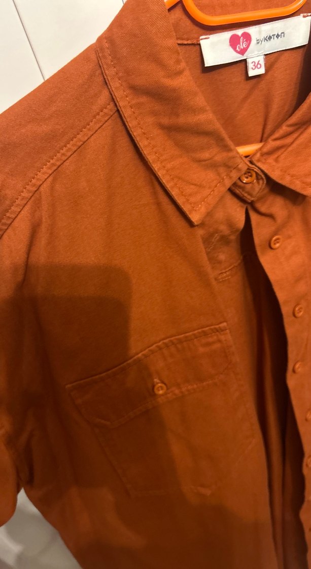 Düğmeli Kadın Kahverengi Süet Gömlek - Görsel 3