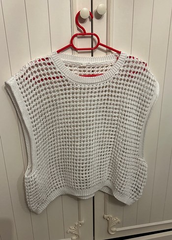 Beyaz Örgü Kadın Kolsuz Kazak - Görsel 2