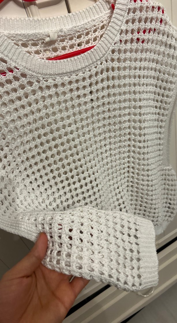 Beyaz Örgü Kadın Kolsuz Kazak - Görsel 4