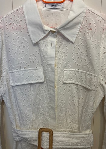 Nakışlı Beyaz Uzun Kollu Pamuklu Elbise - Görsel 3