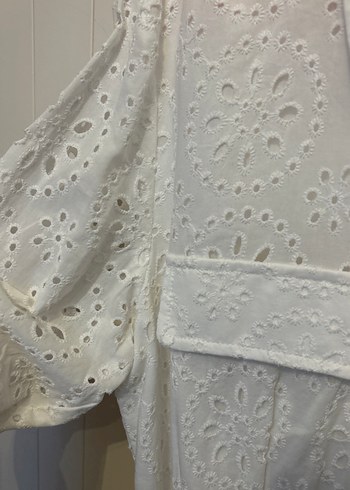 Nakışlı Beyaz Uzun Kollu Pamuklu Elbise - Görsel 4