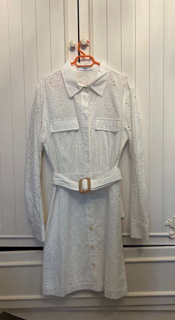 Nakışlı Beyaz Uzun Kollu Pamuklu Elbise - Görsel 2