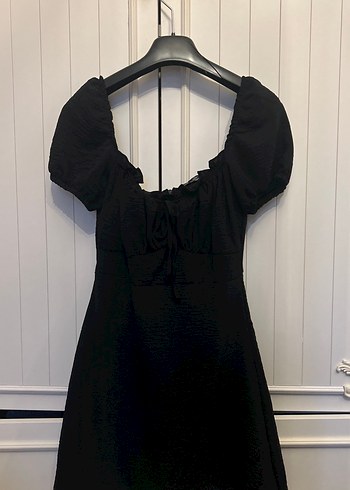 Kadın Siyah Mini Elbise, Tekstil Kumaş, Fırfırlı - Görsel 2