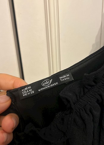 Kadın Siyah Mini Elbise, Tekstil Kumaş, Fırfırlı - Görsel 5