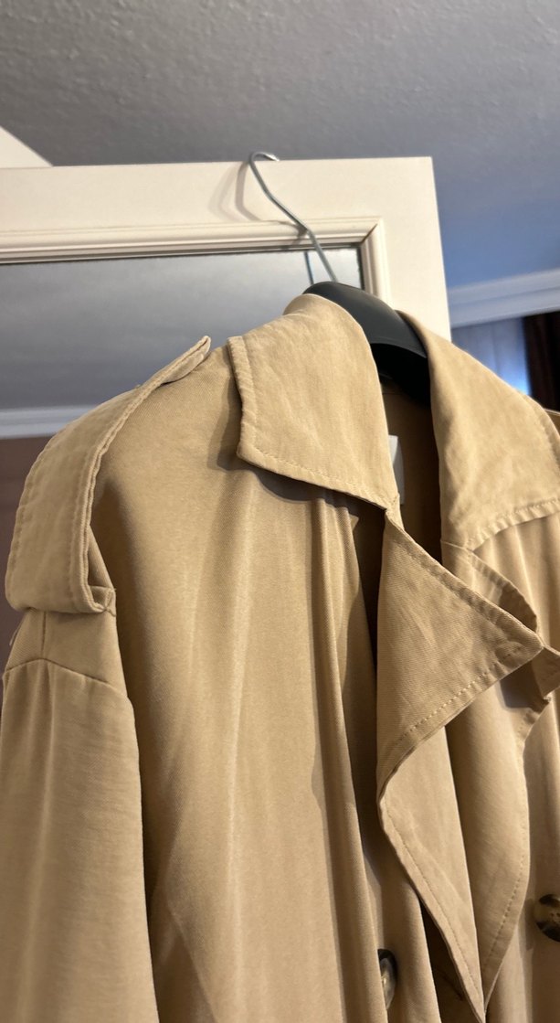 Bej Uzun Keten Trençkot - Görsel 3