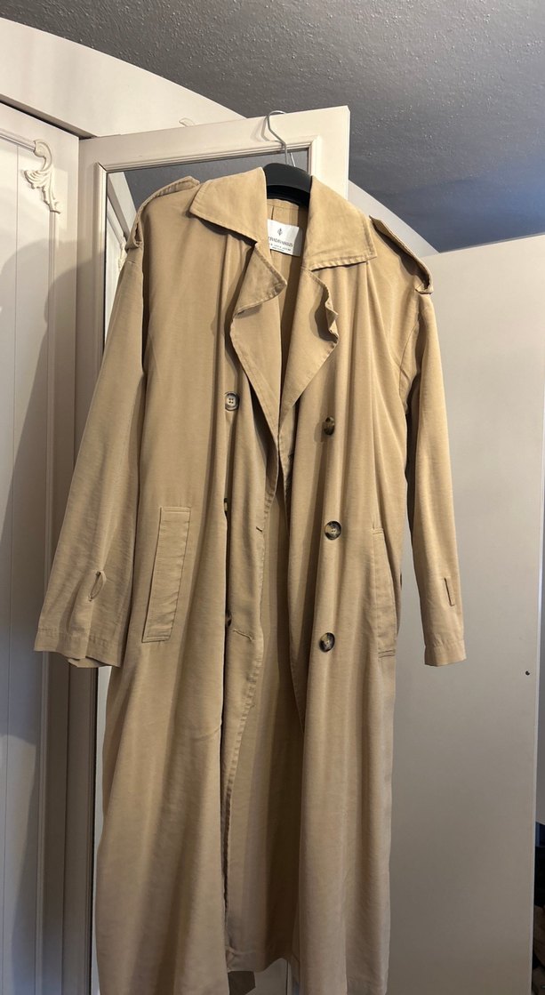 Bej Uzun Keten Trençkot - Görsel 2