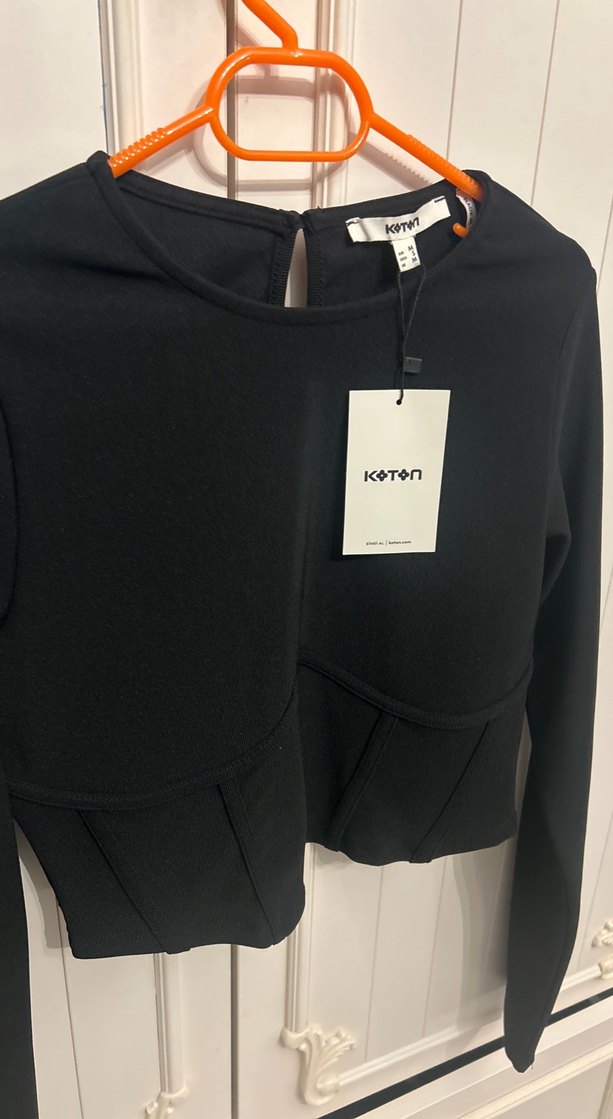 Siyah Koton Kadın Uzun Kollu Bluz - Görsel 3