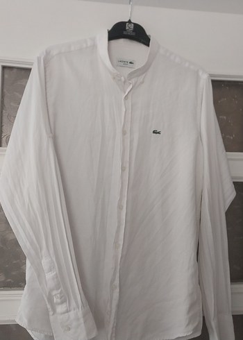 Lacoste S beden Erkek Beyaz Keten Gömlek, Uzun Kollu