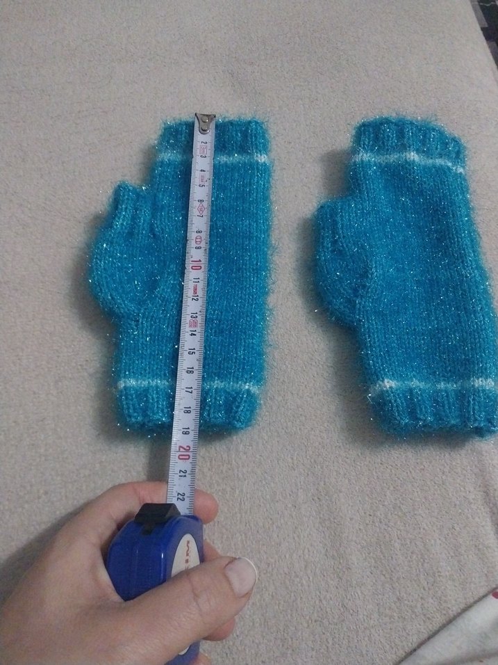 Mavi Örgü Parmaksız Kadın Eldiveni - Görsel 2