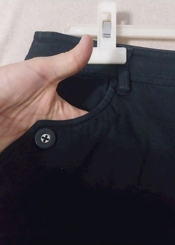 Siyah Kot Kemerli Bermuda midi etek - Görsel 4