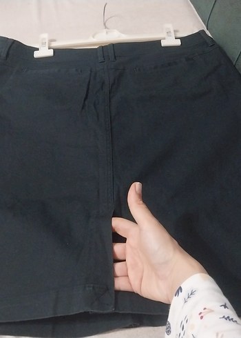 Siyah Kot Kemerli Bermuda midi etek - Görsel 7