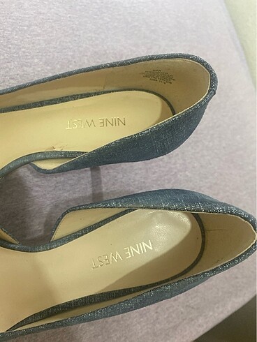 38 Beden Nine west deri üzeri el işlemesi mavi kot rengi topuklu